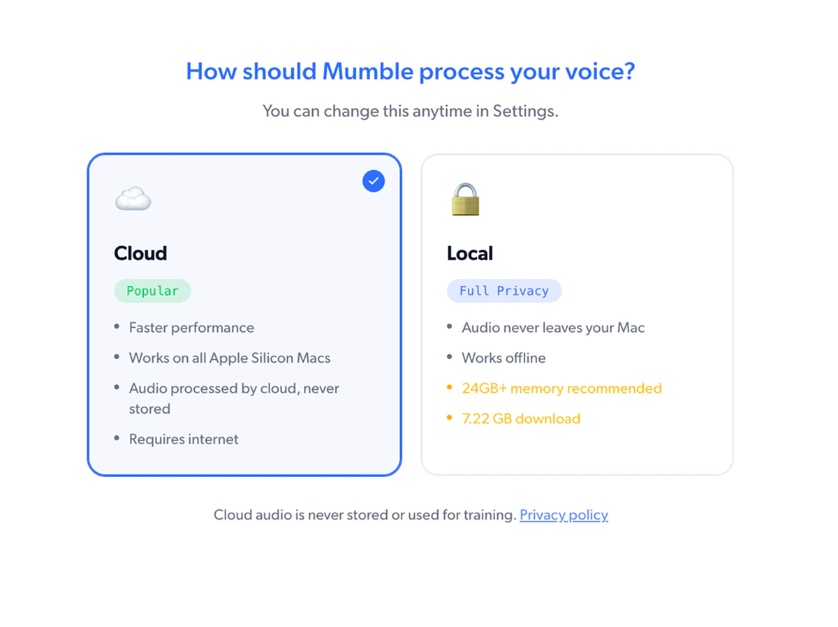 Choose processing mode