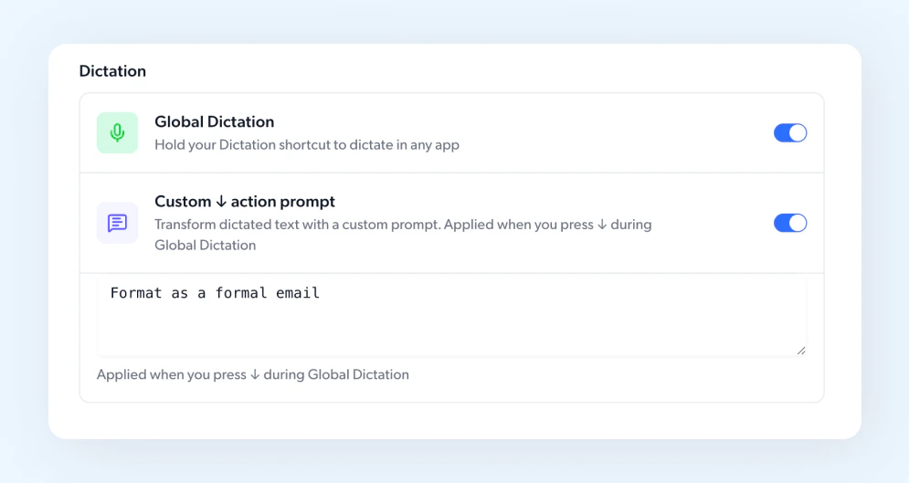 Custom action prompt setting
