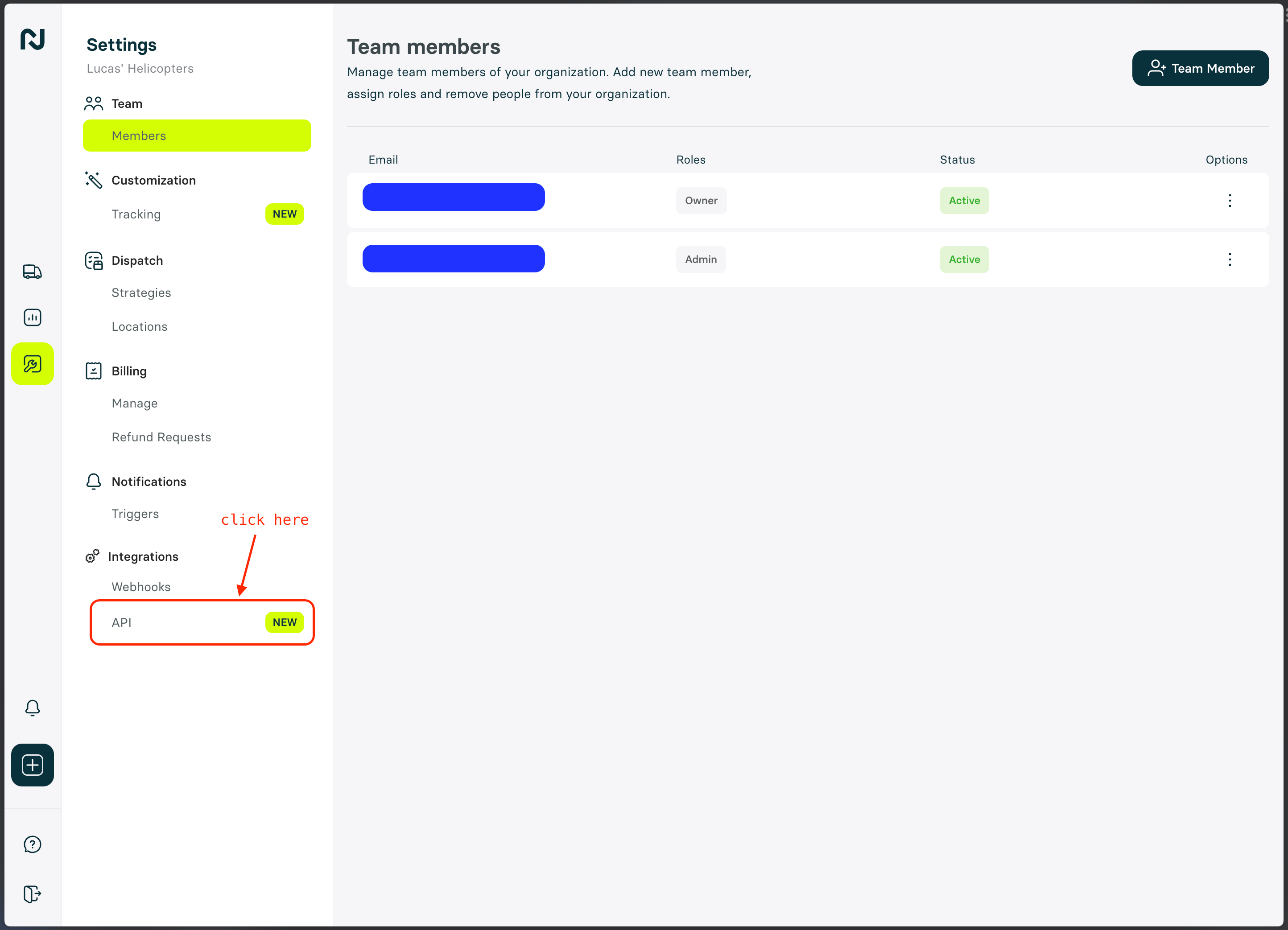API Settings Page