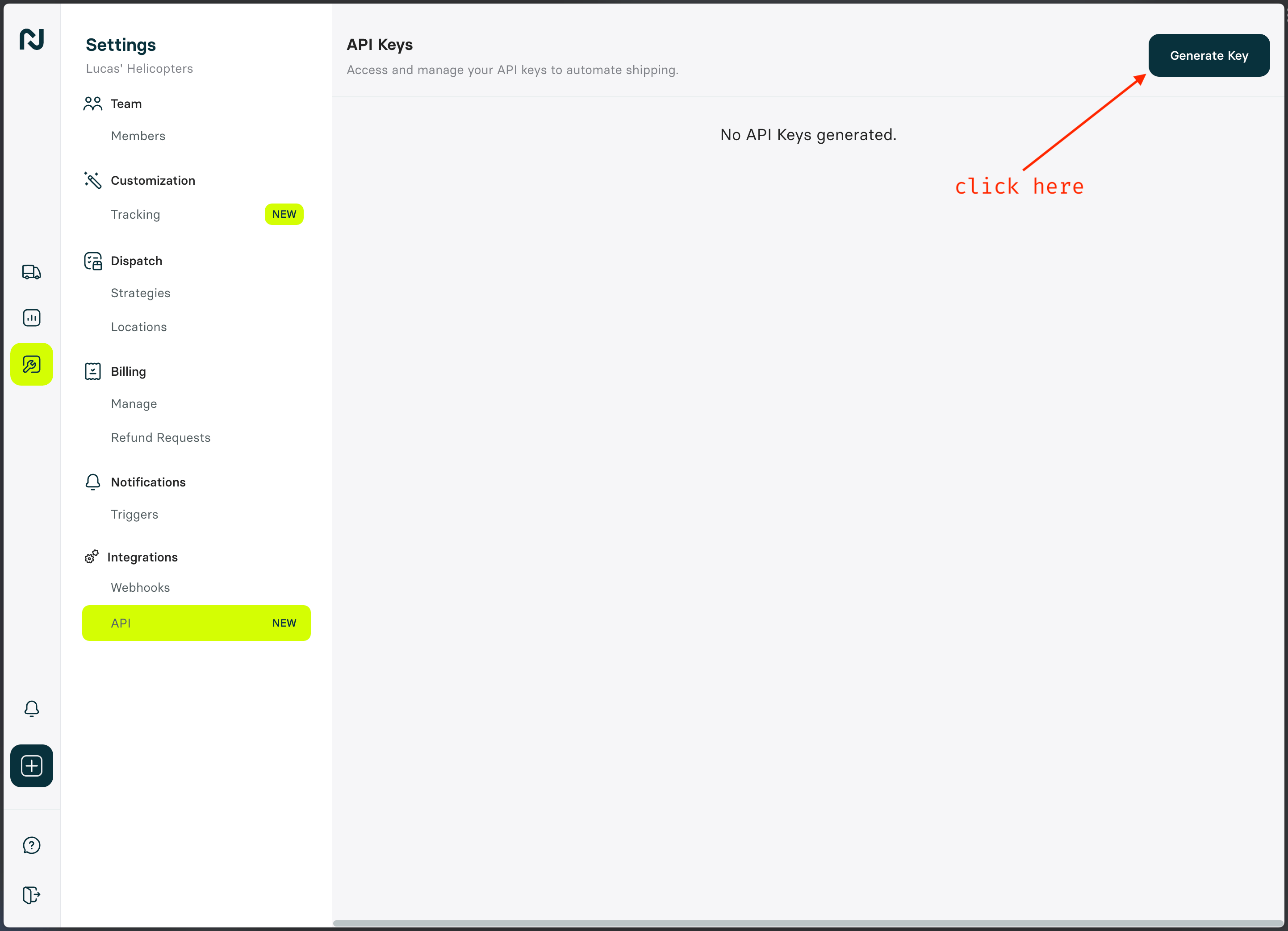 Generate Key Page