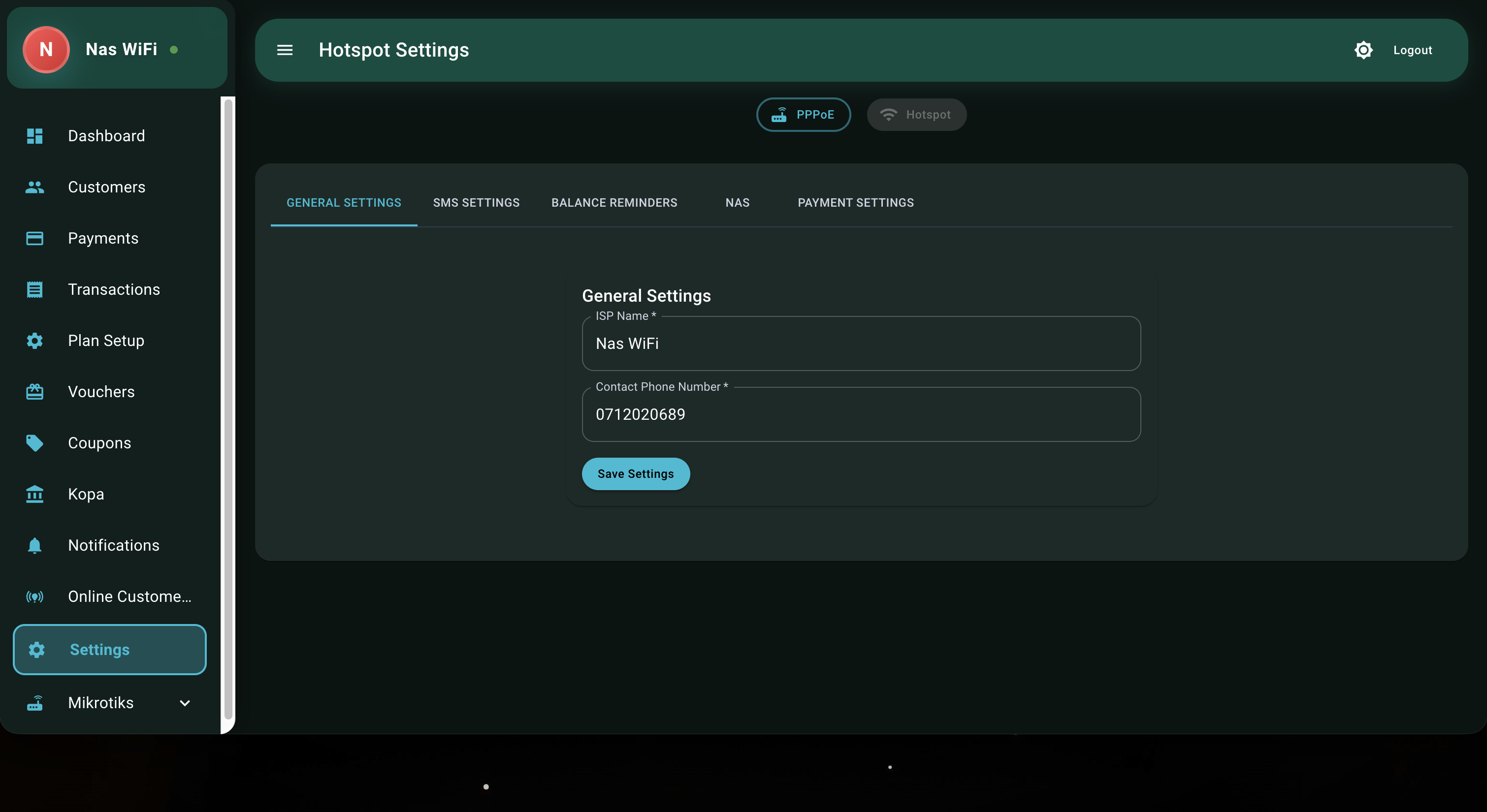 General Settings Page
