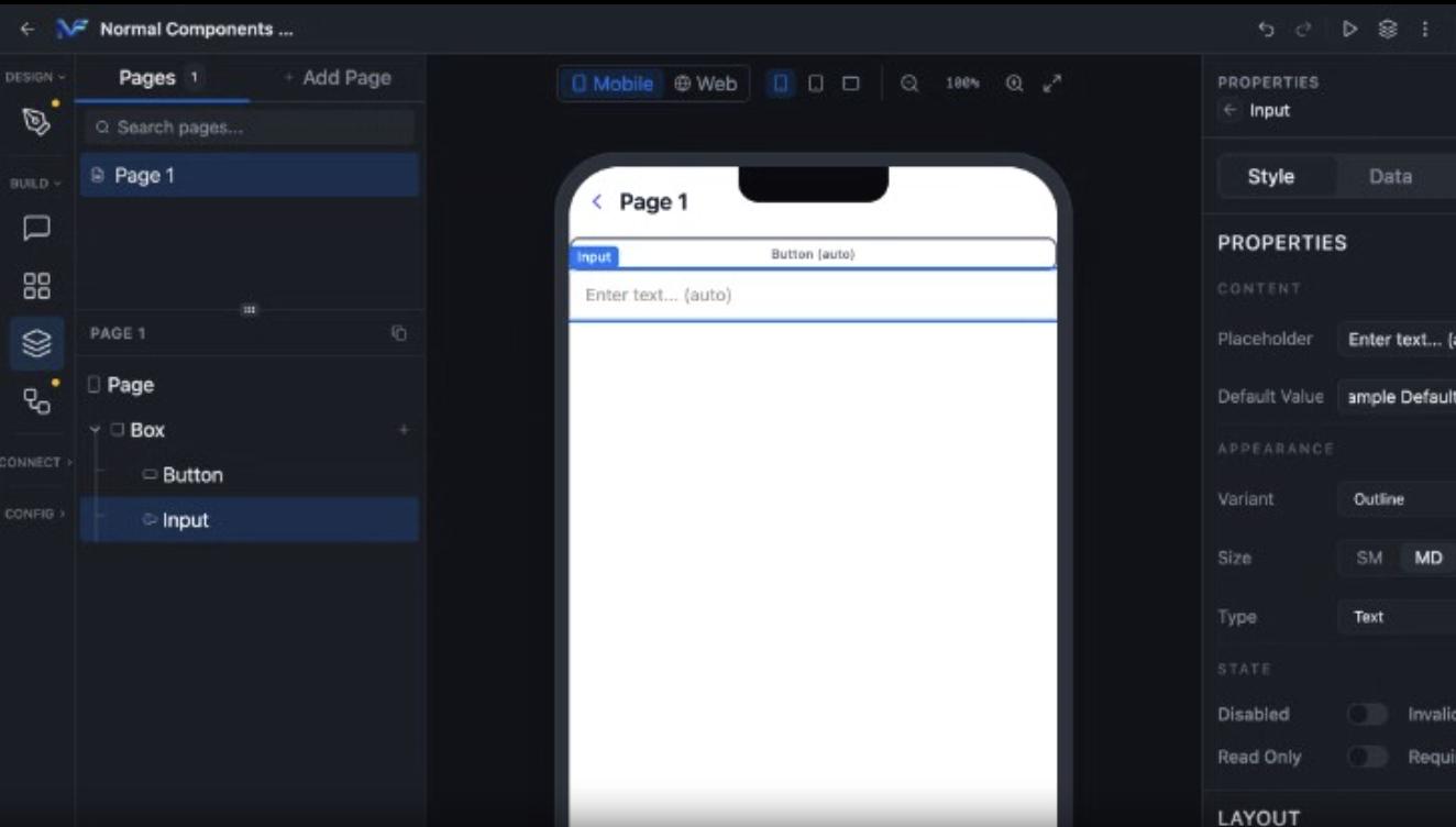 Input selected with its properties set