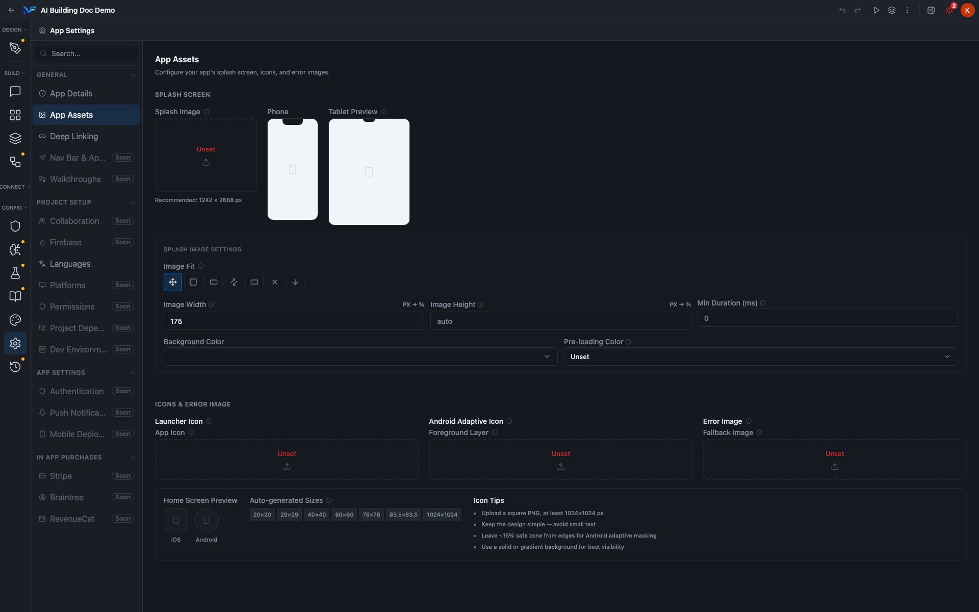 The App Assets pane