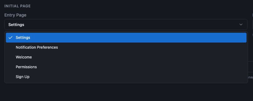 The Entry Page dropdown