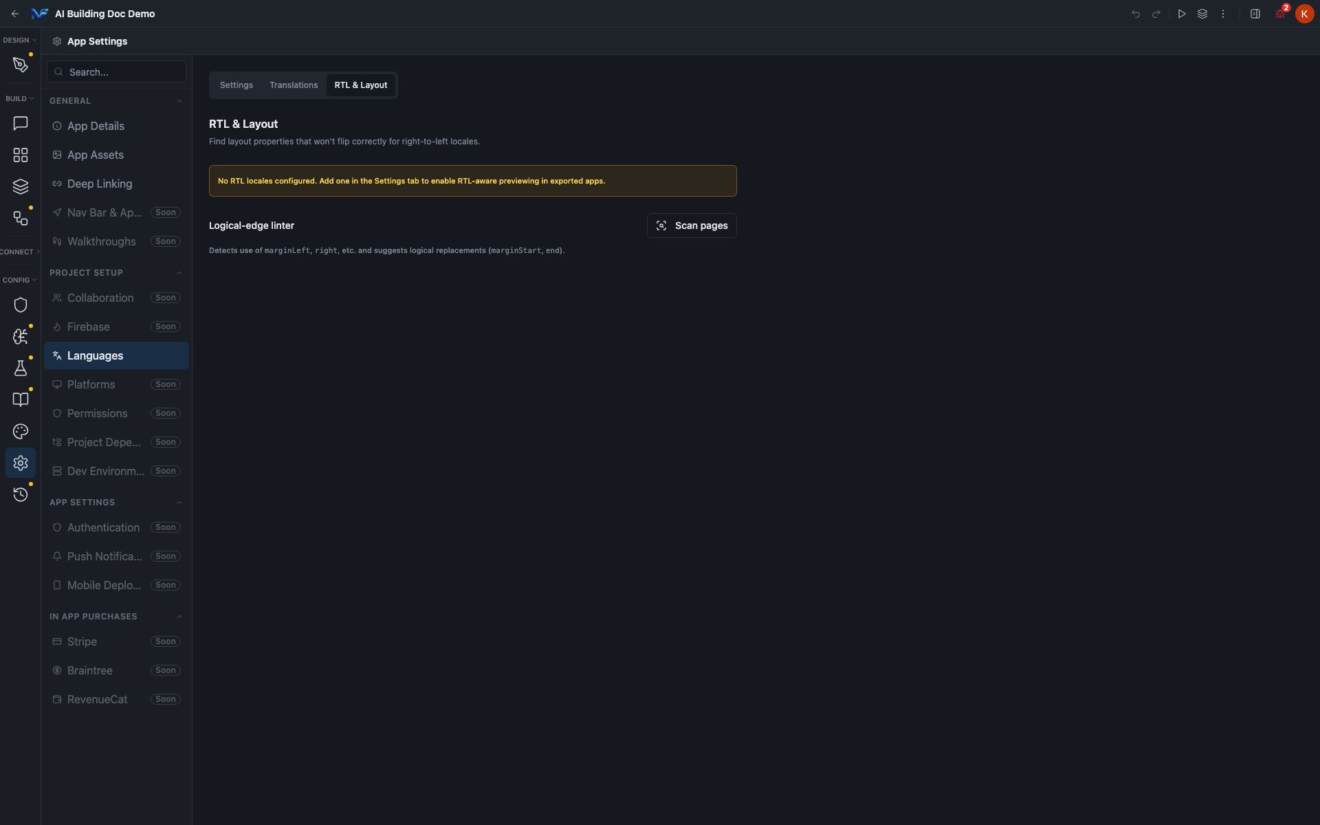 The RTL and Layout tab