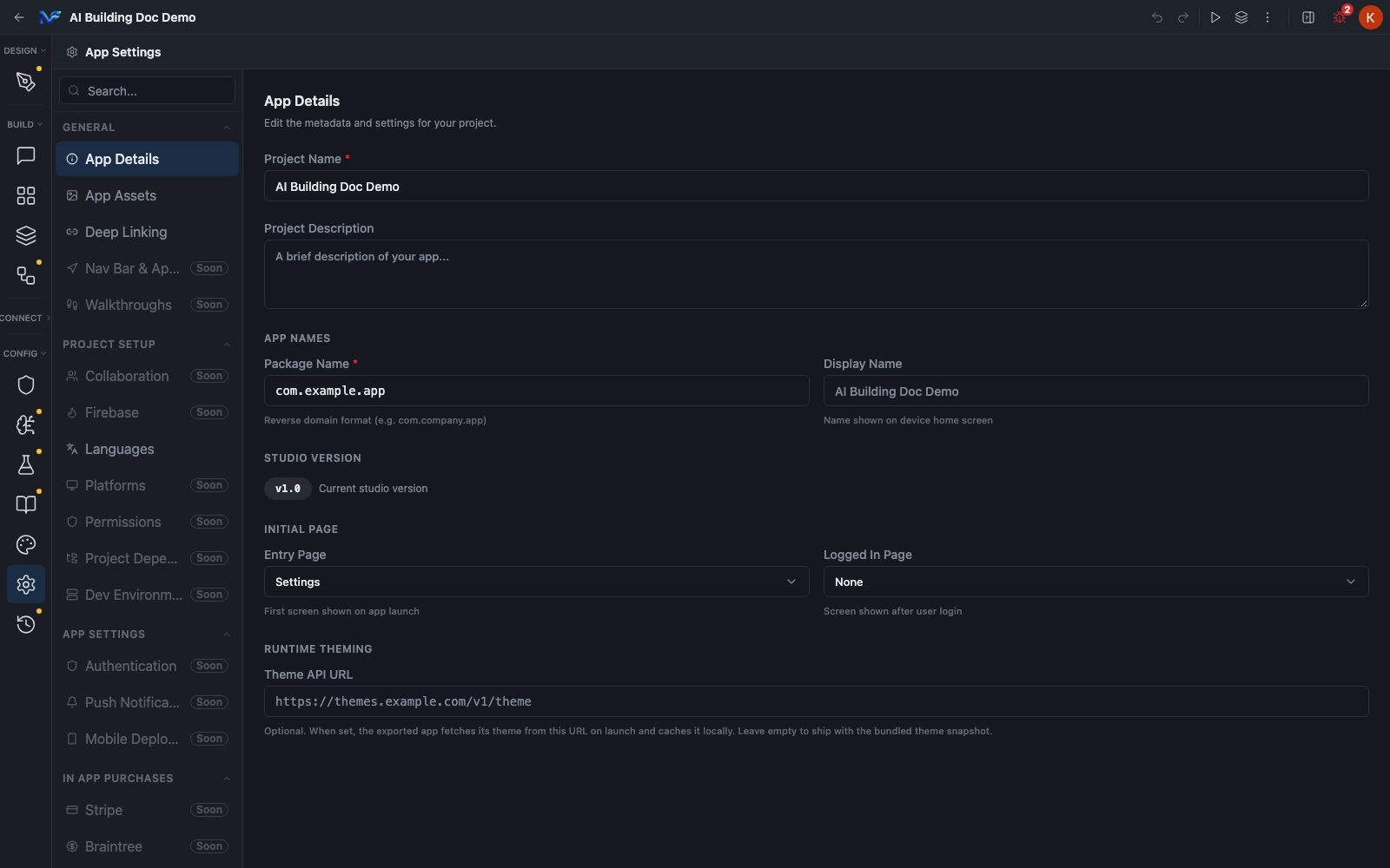 App Details in CONFIG App Settings