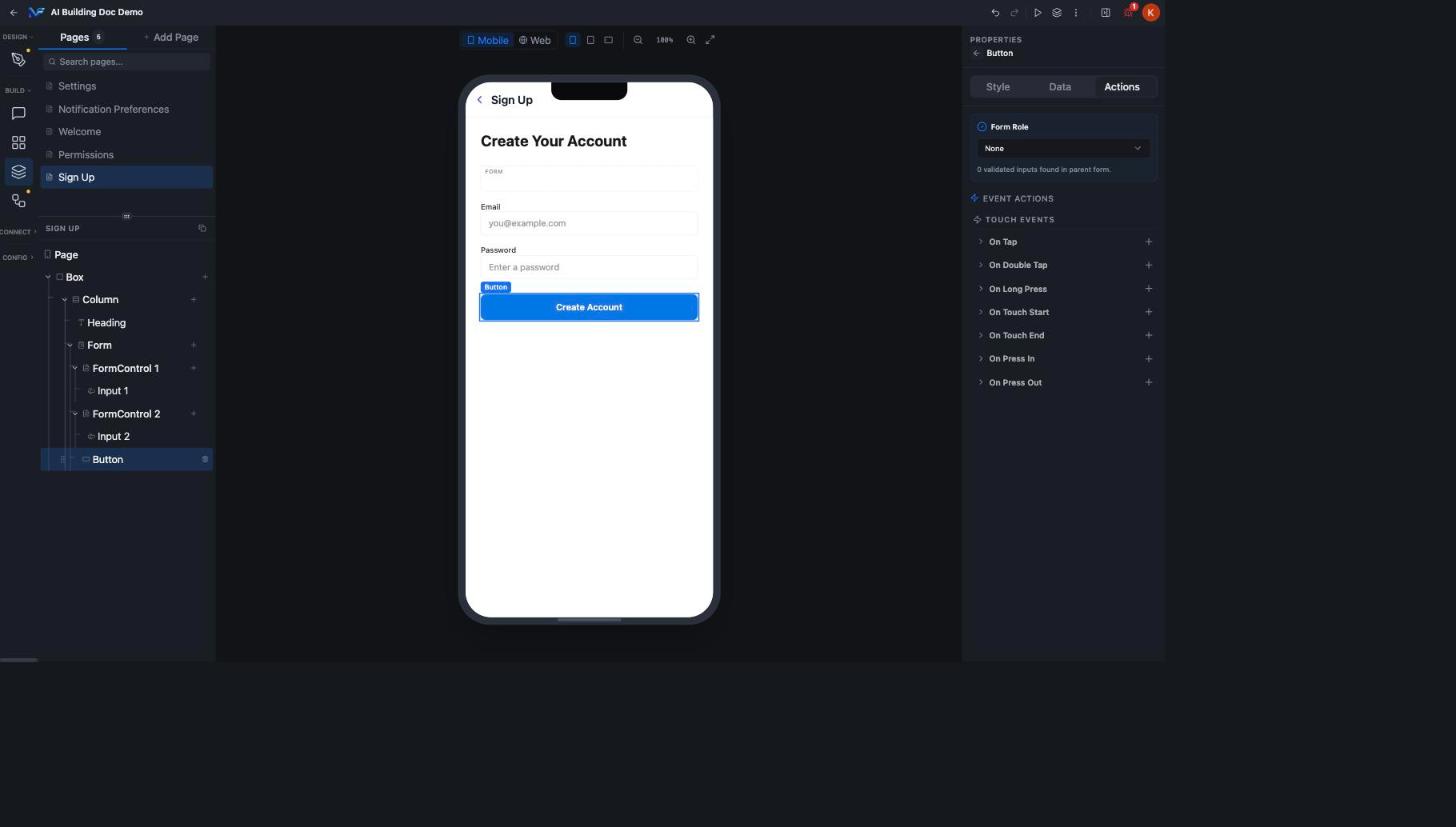Actions tab with no action attached