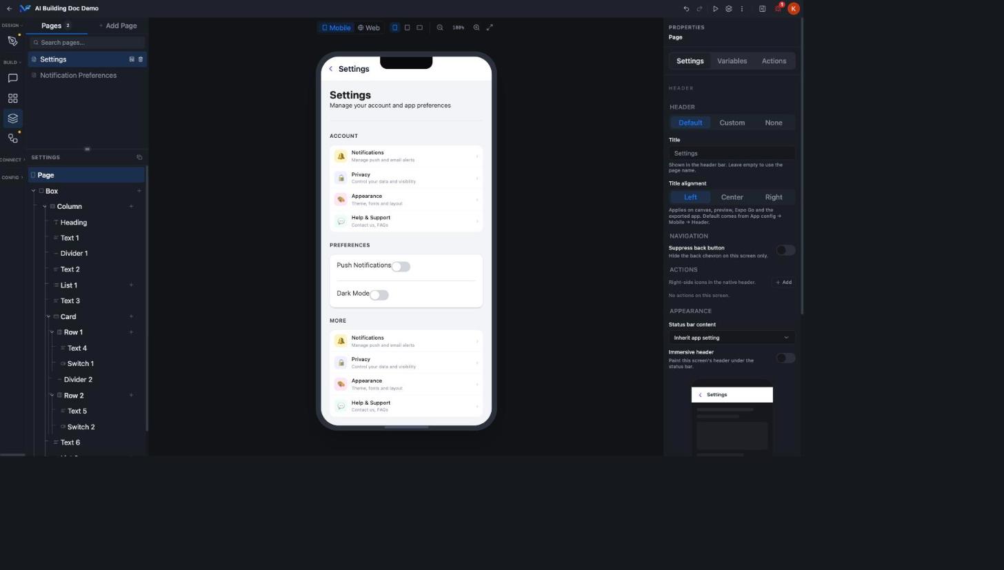 Settings screen generated from a one line prompt