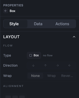 A Box has no properties section