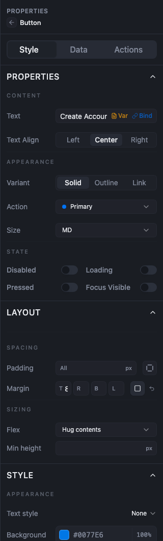 Button appearance and state properties