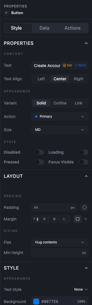 Button appearance and state properties