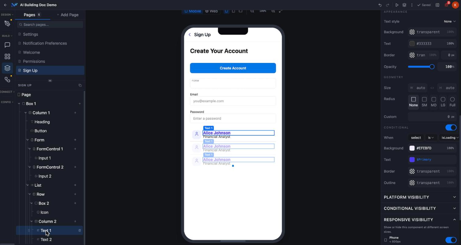 Conditional style configuration panel