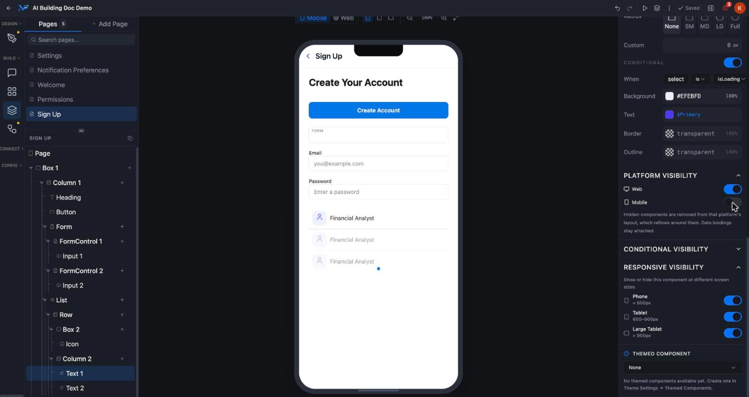 Toggling Mobile visibility off