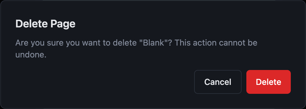 The Delete Page confirmation dialog