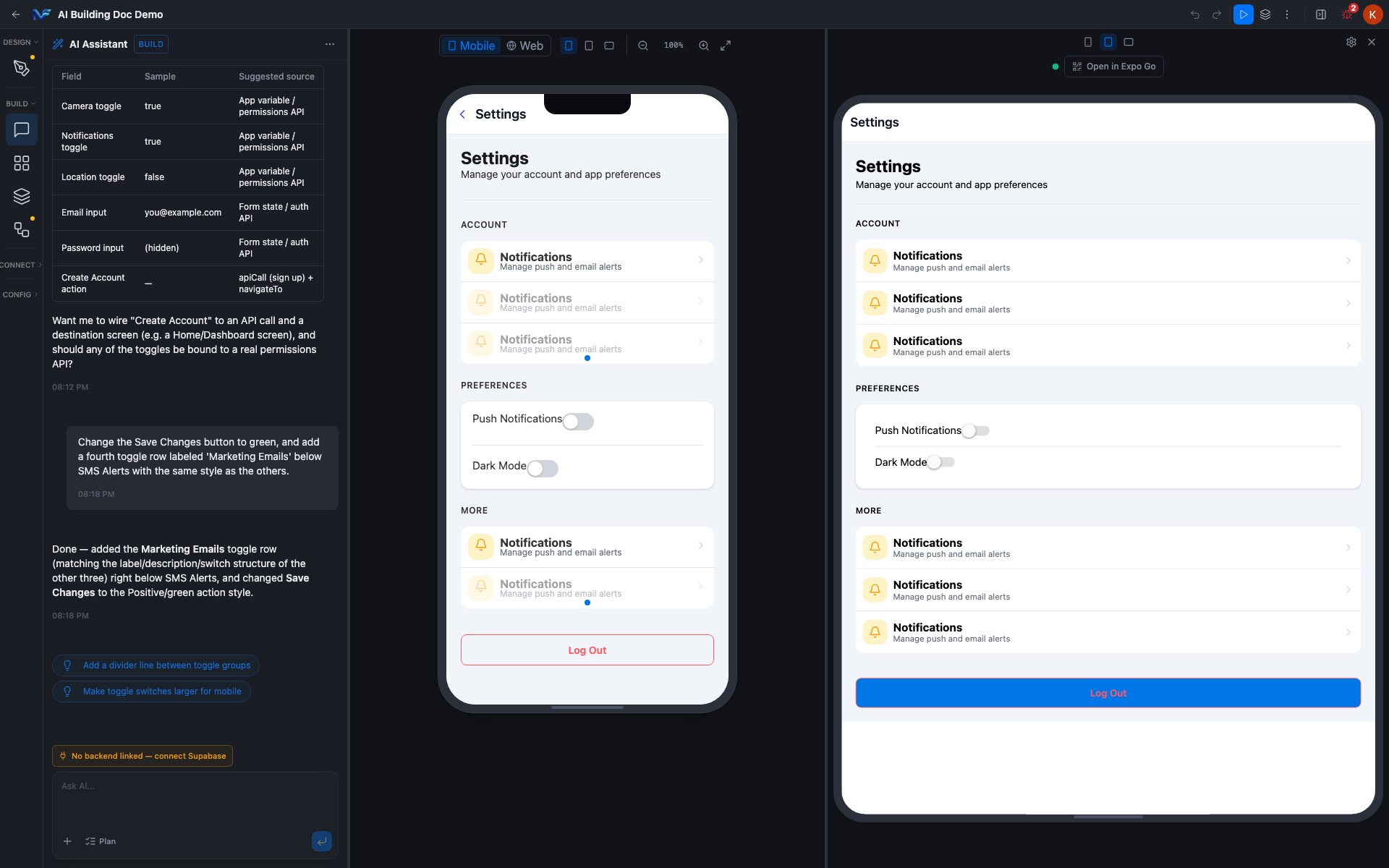 Switching preview device sizes