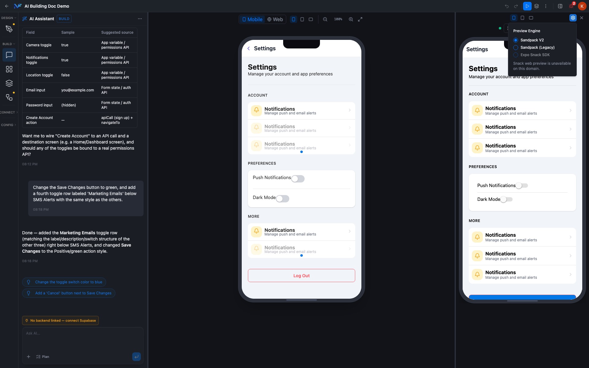 The preview engine picker