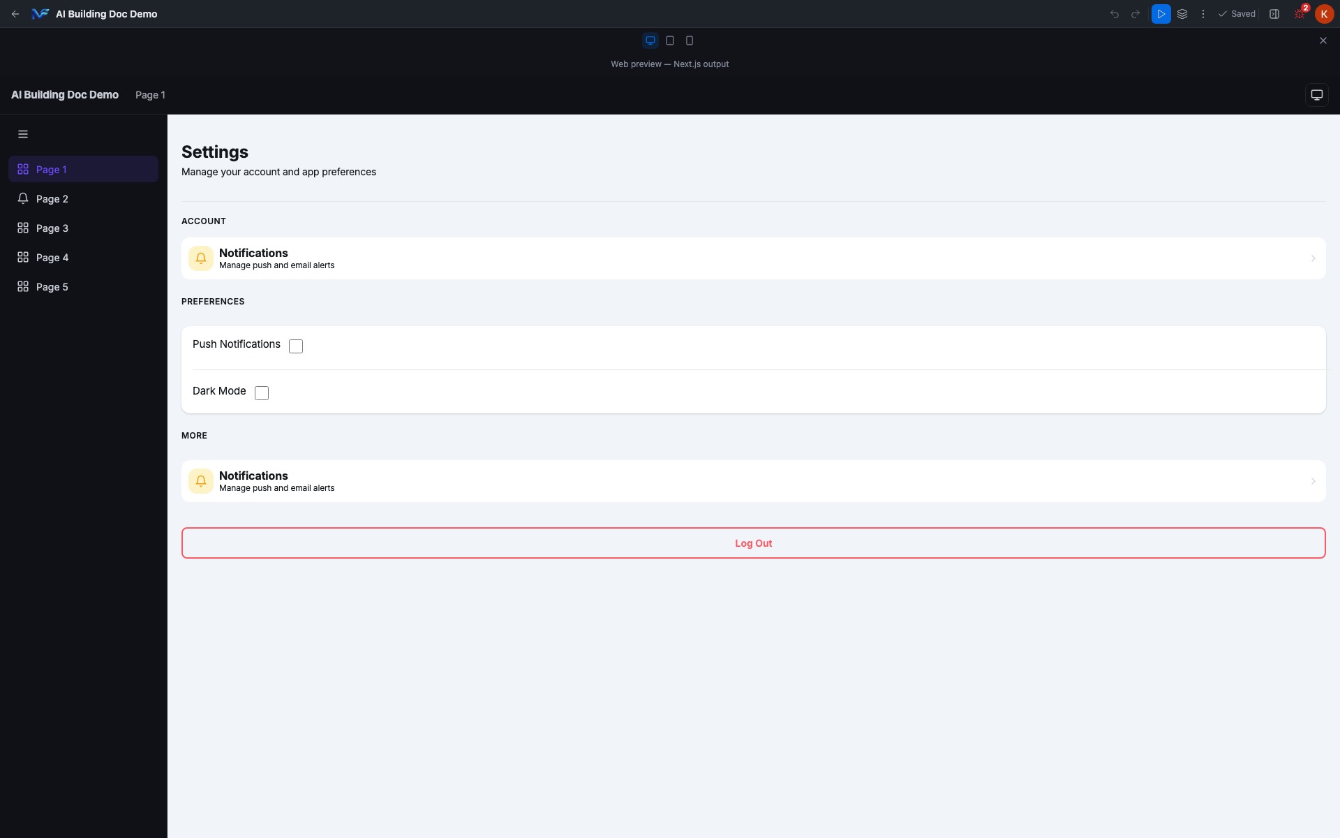 The web preview at desktop width