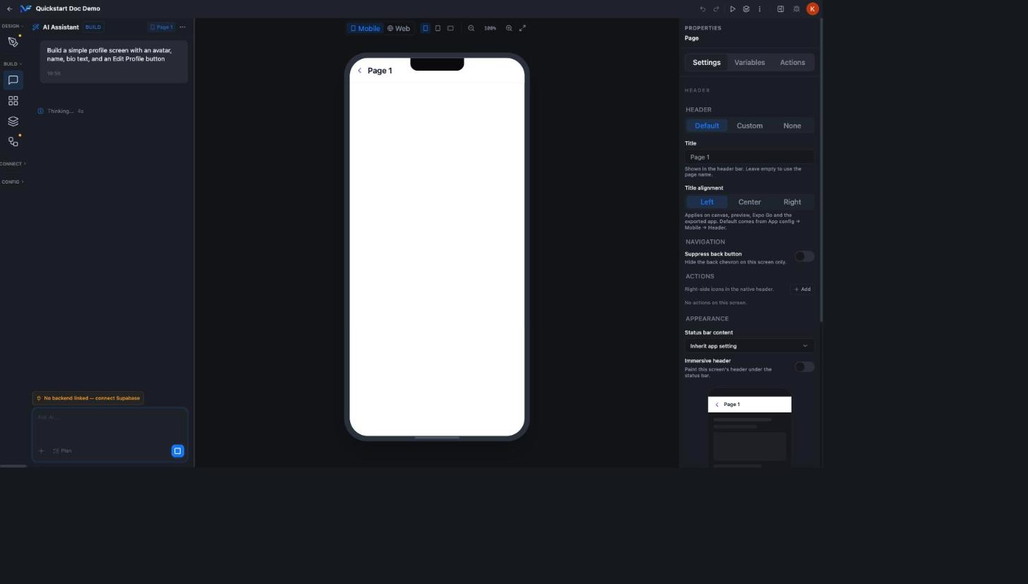 AI Assistant generating a screen
