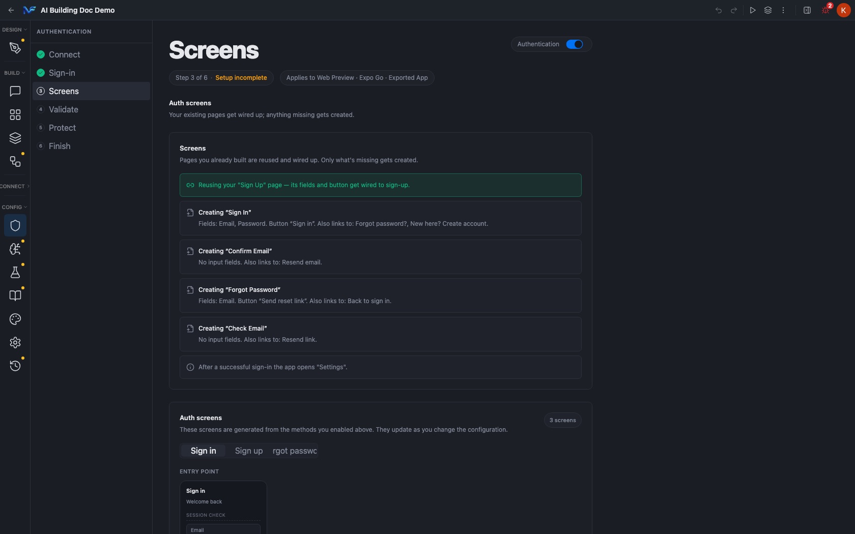 Step 3 listing which pages get reused and which get created