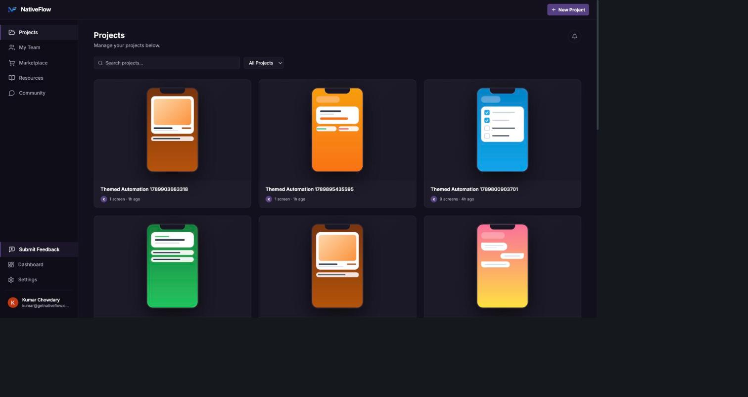 Projects dashboard after a successful login