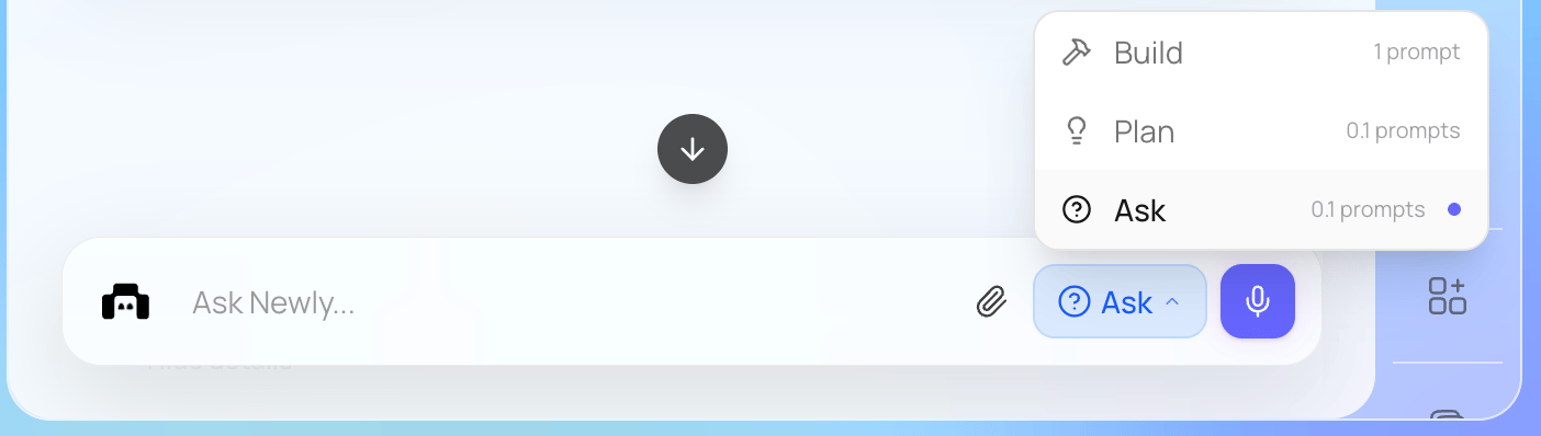 Ask mode selected in the chat mode dropdown