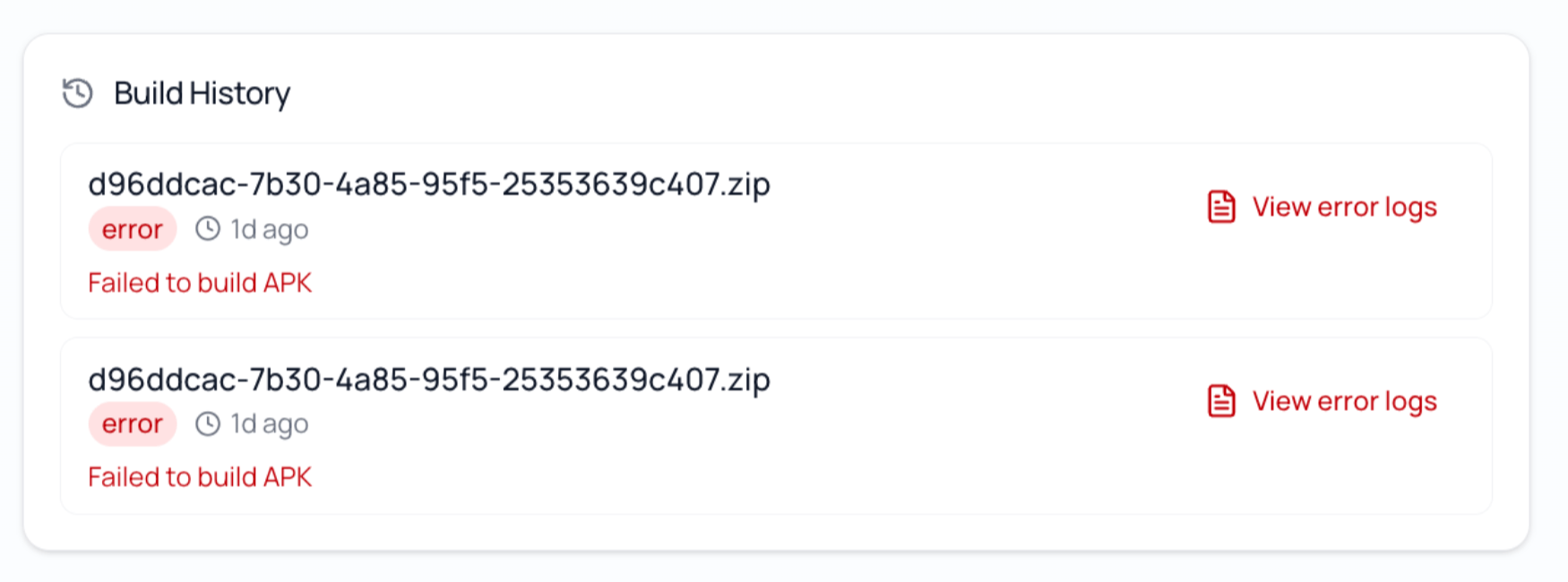 Build History on the Deploy screen