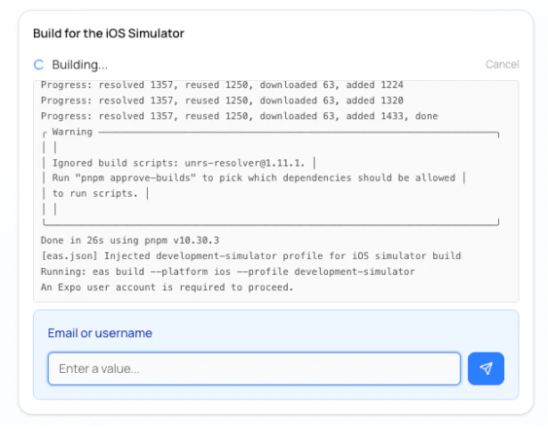 Expo login prompt during build