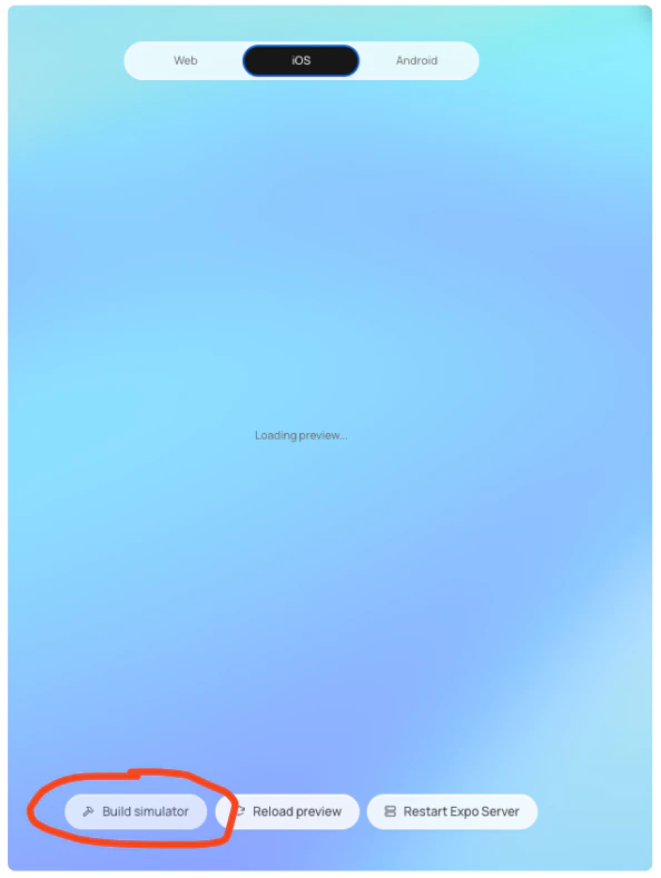 iOS tab with Build simulator button