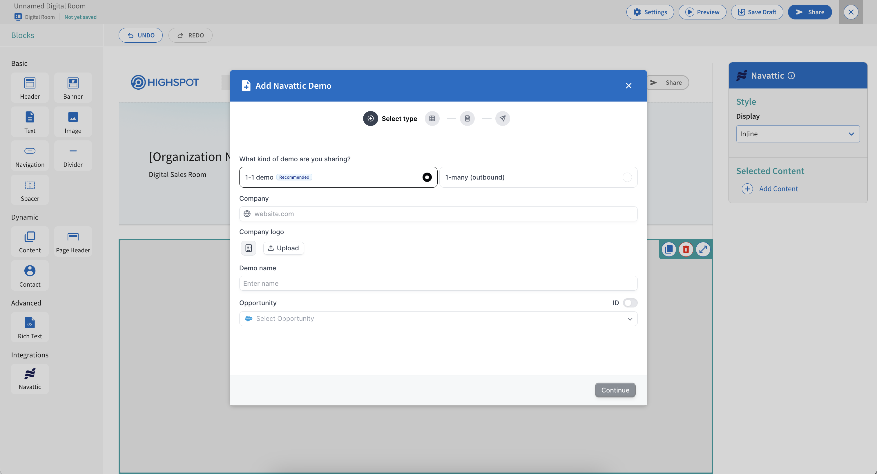 Highspot integration dashboard