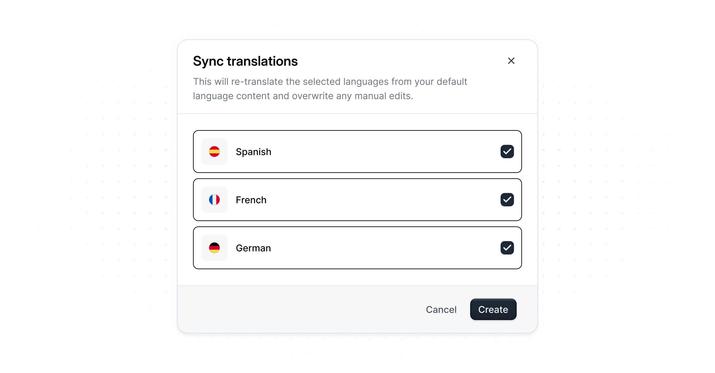 Multilingual checklist and form sync