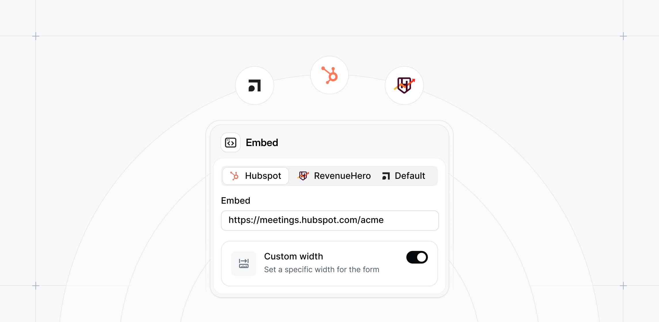 HubSpot Meetings, Default, and RevenueHero Embed Step Types