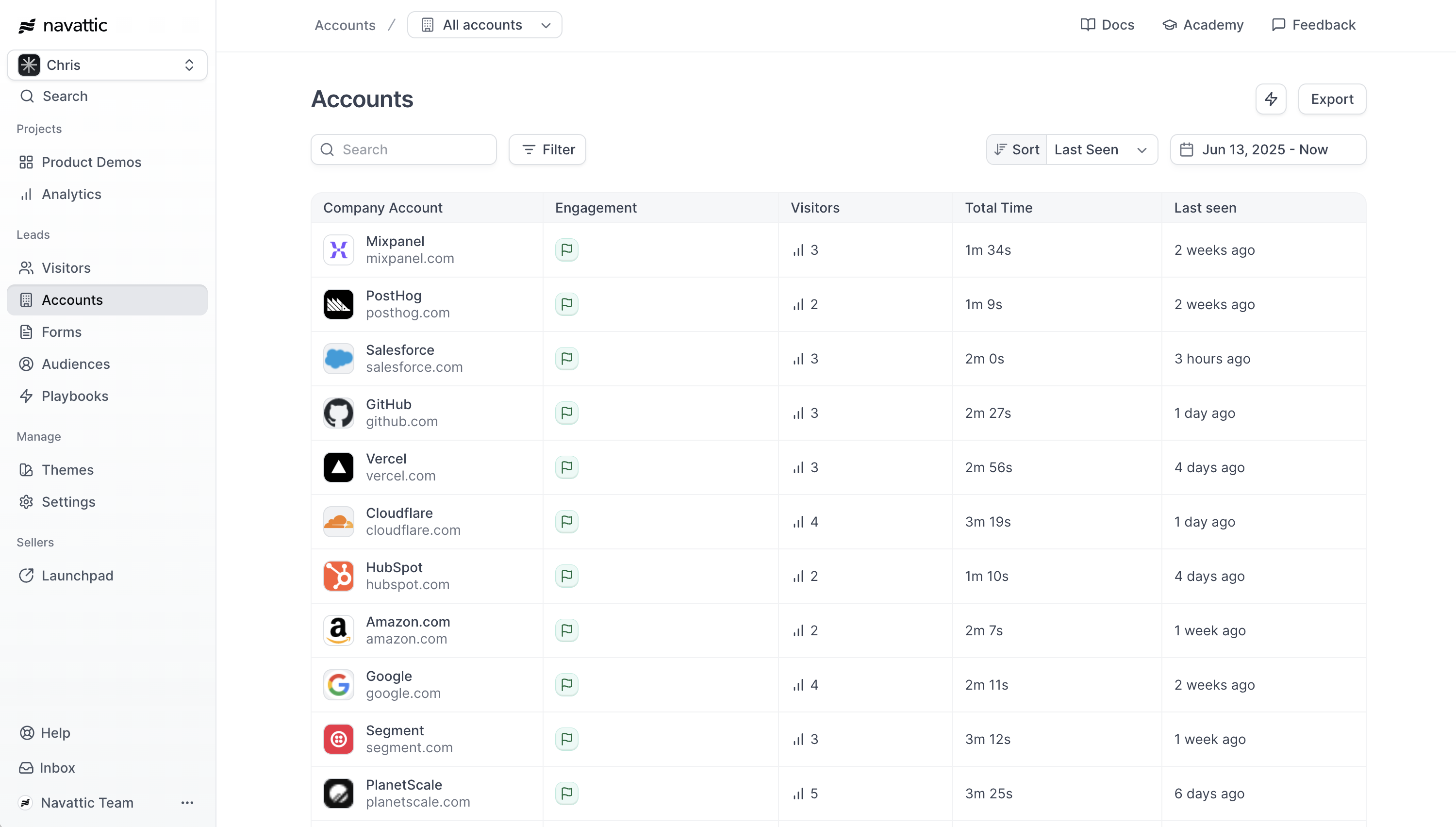 Accounts page