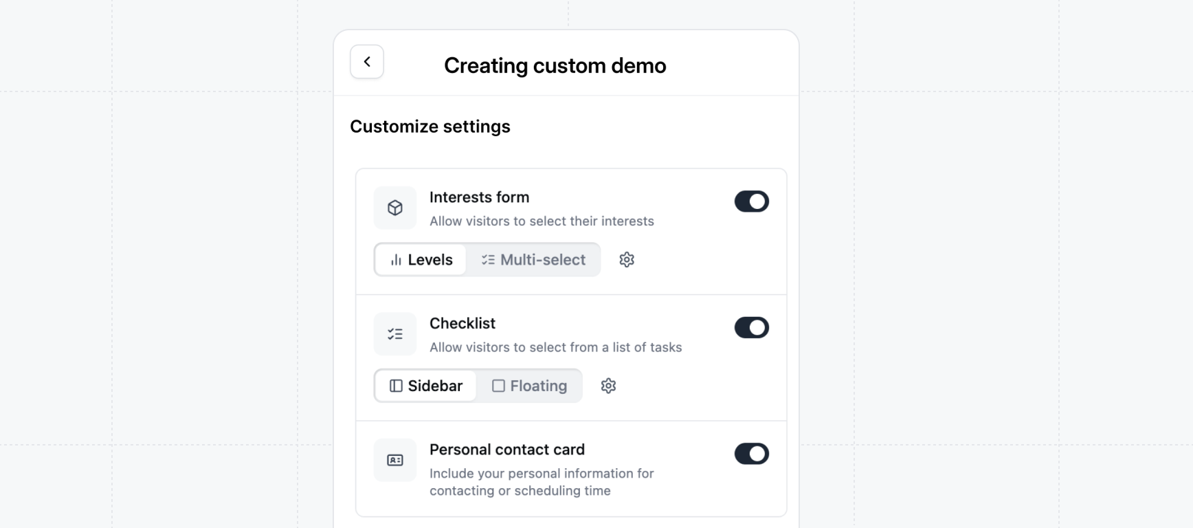 Custom Demo customize settings