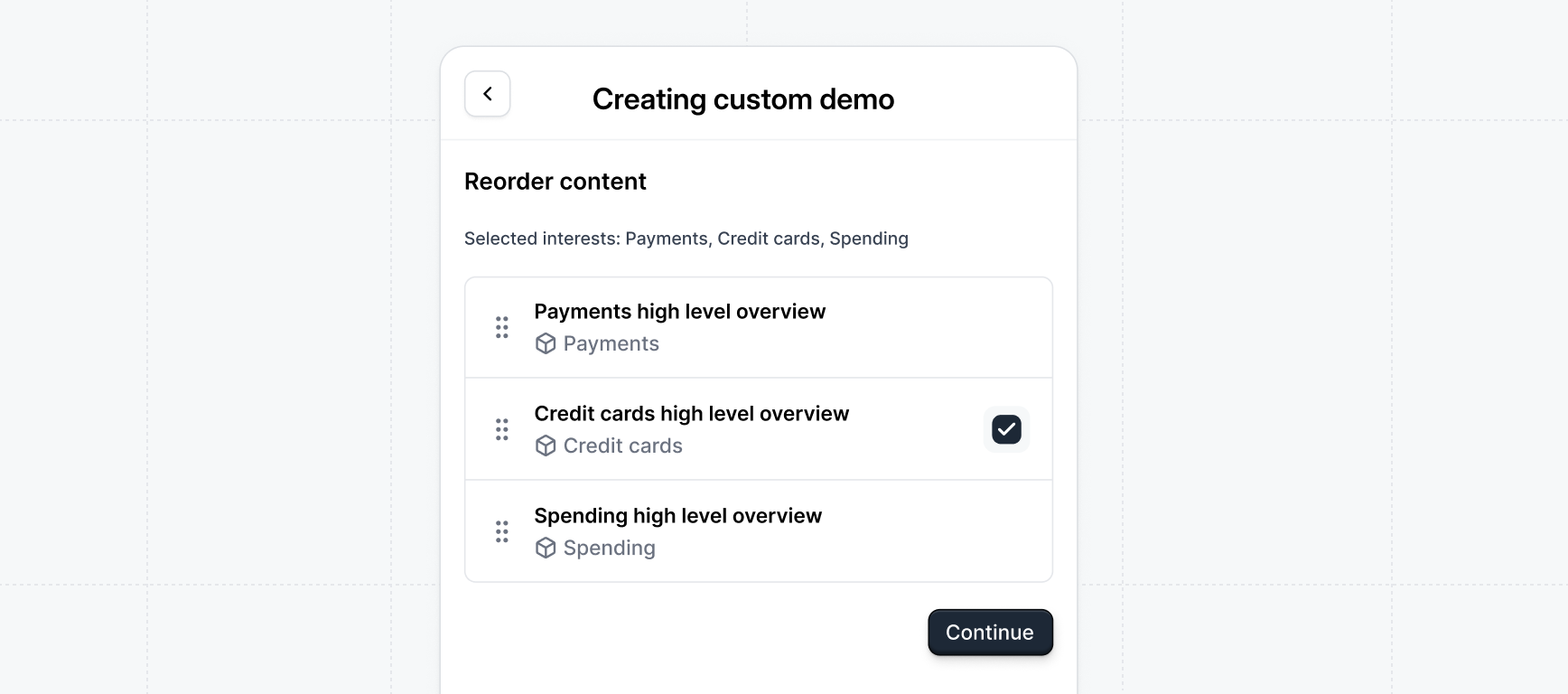 Custom Demo reorder content