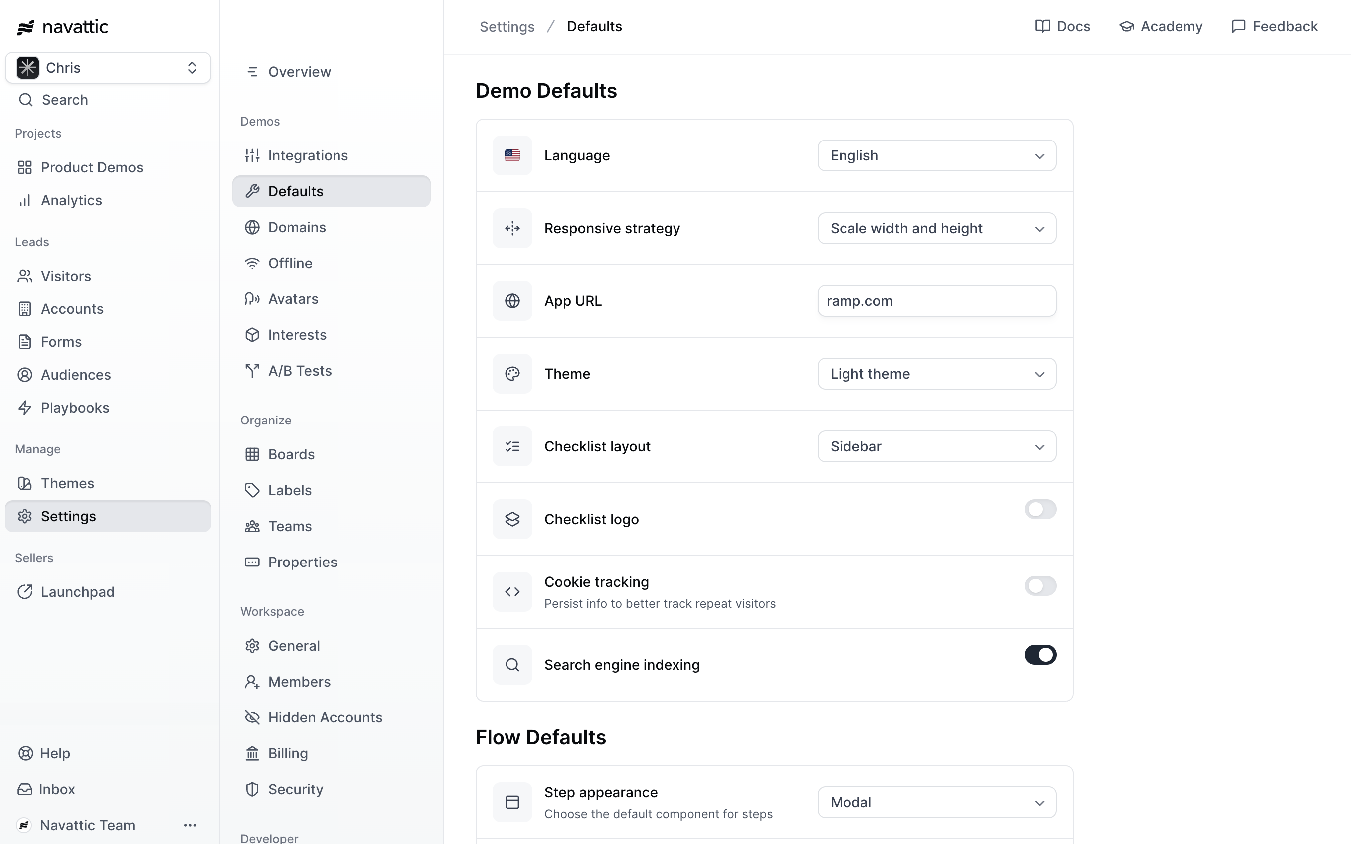 Demo defaults