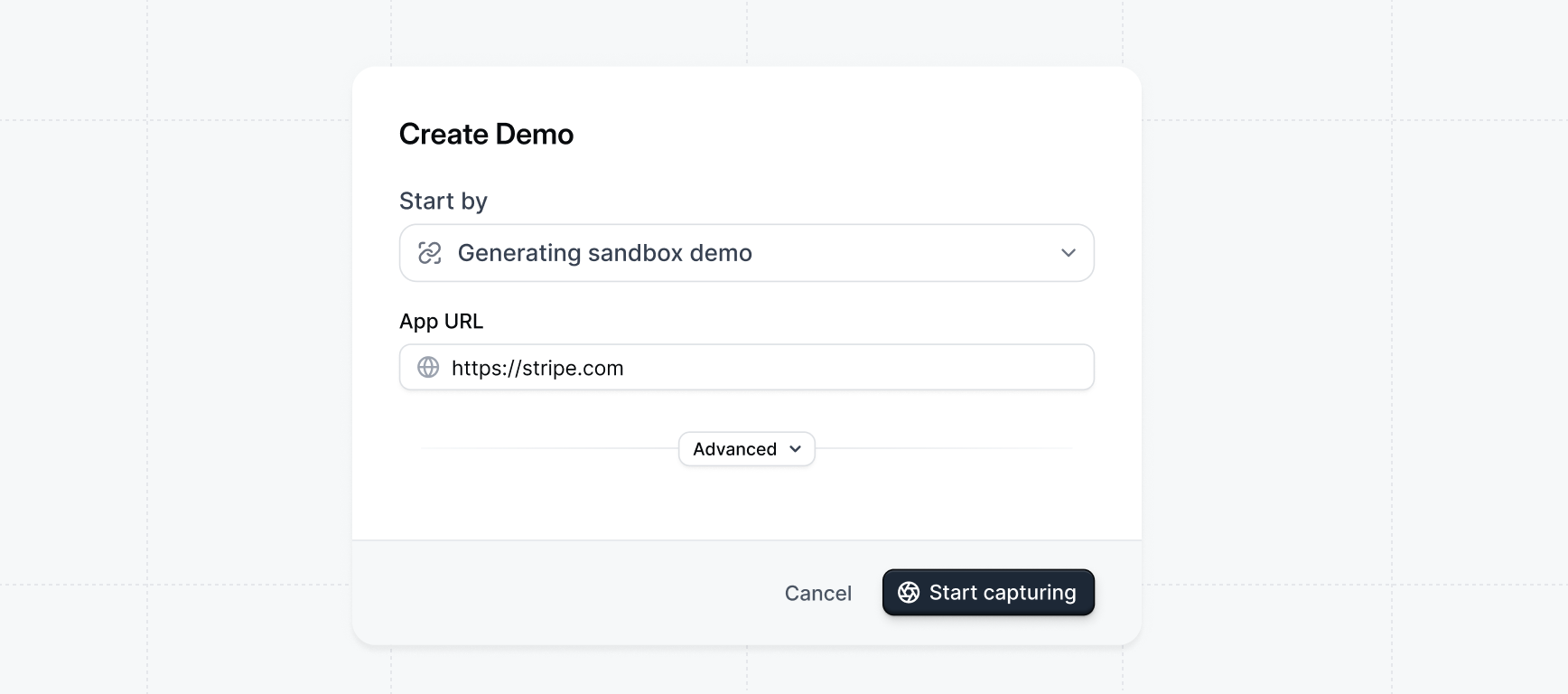 Generating Sandbox Demo Modal