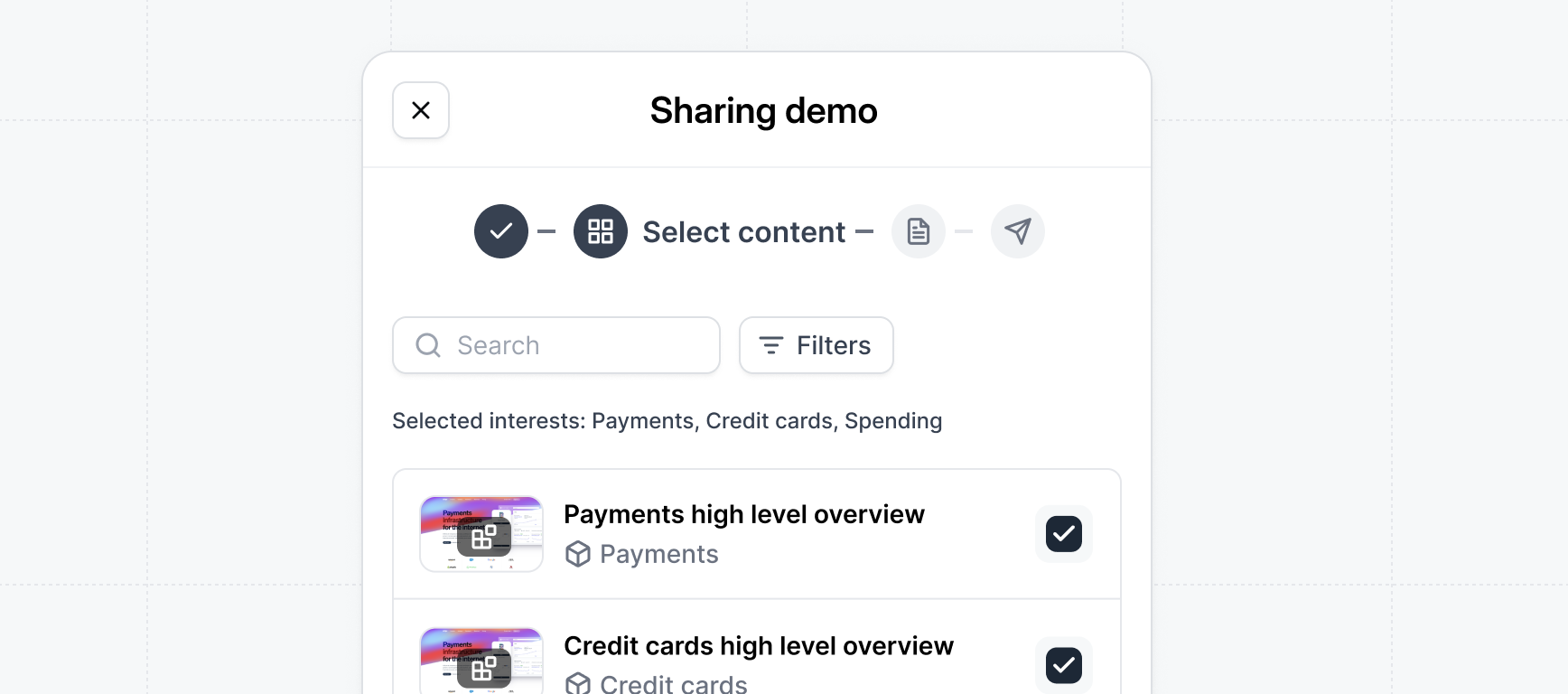 Select content for demo