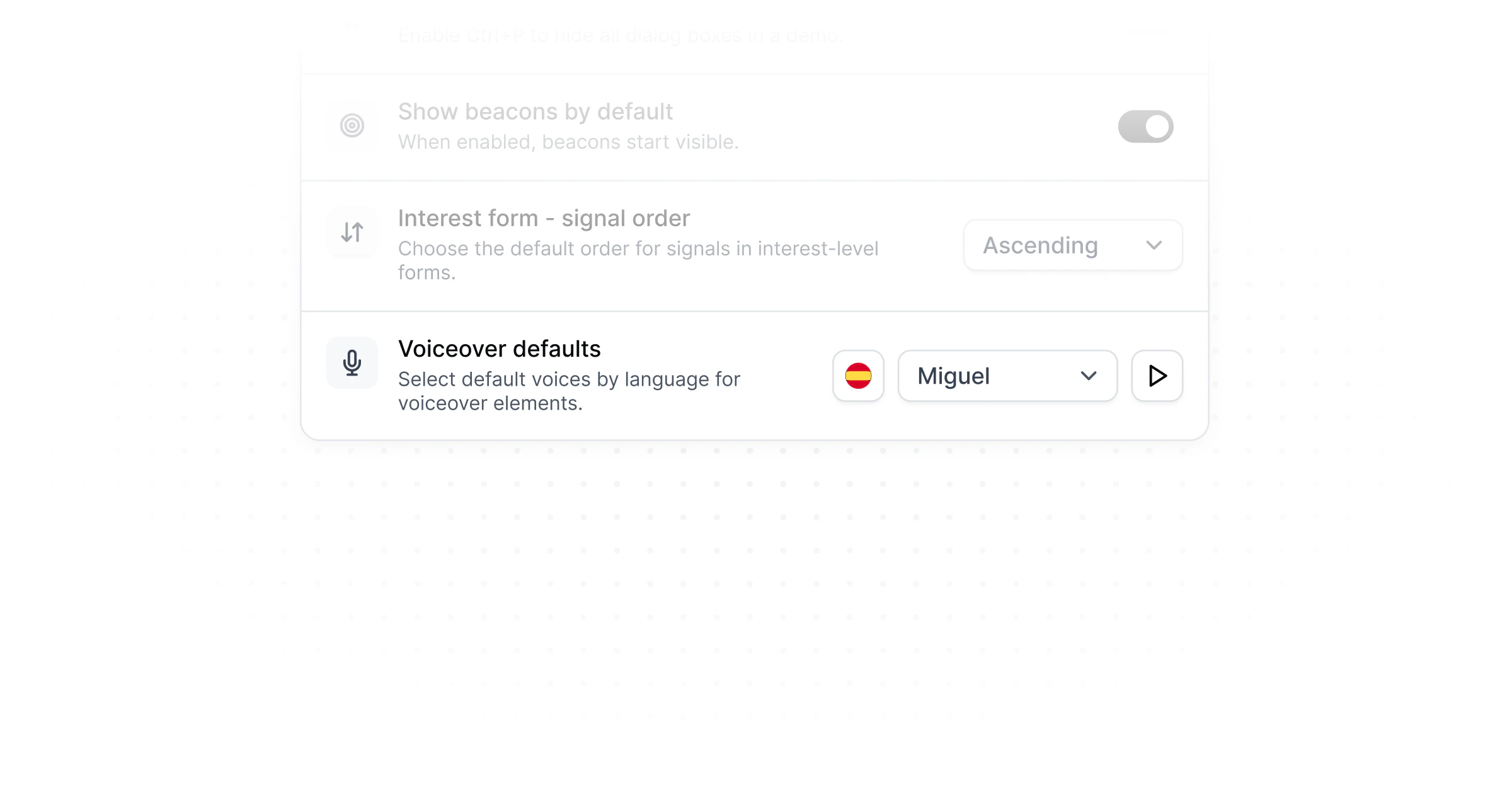 Voiceover Defaults