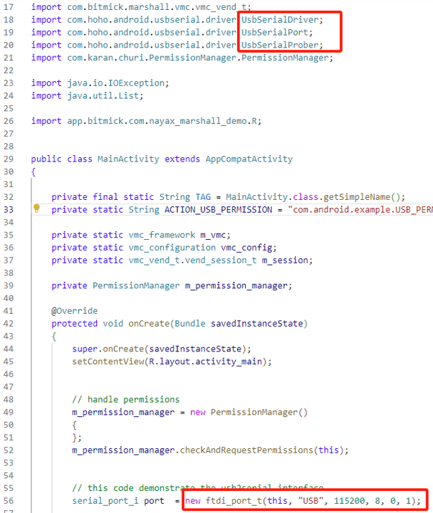 Serial port section of the Java SDK that the Android low-level file replaces
