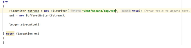 Example of passing a BufferedWriter to the logger to write to the SD card on Android