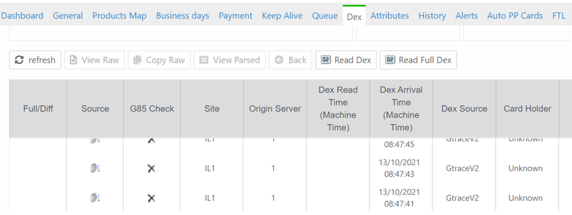 Dex tab listing a row with the GtraceV2 Dex source