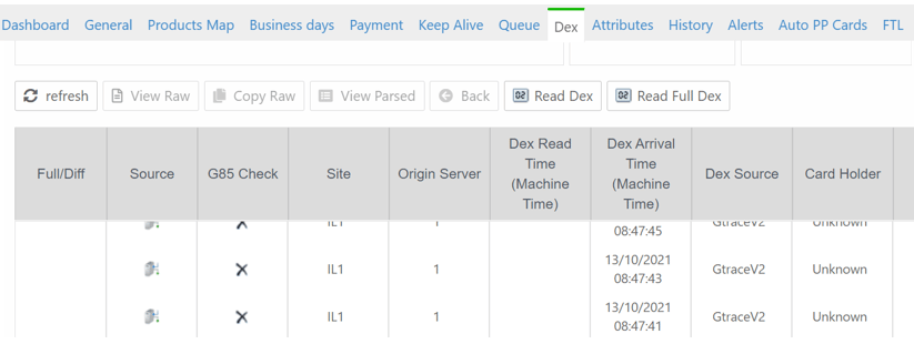 Dex tab listing a row with the GtraceV2 Dex source