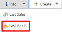 Last Alerts option under the Info menu of a virtual machine in Nayax Core