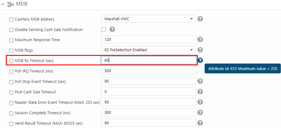 MDB RX Timeout parameter in Nayax Core