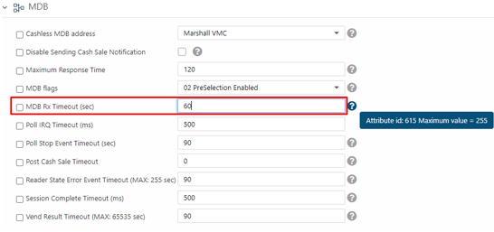 MDB RX Timeout parameter in Nayax Core