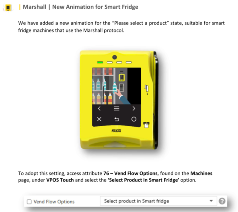 Configuration that activates the Smartfridge selection animation