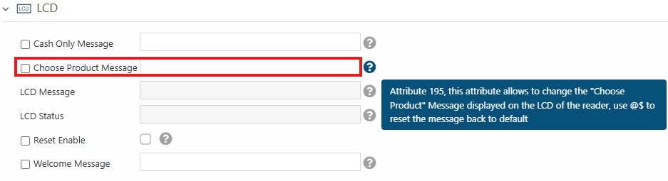 Setting for the product selection message