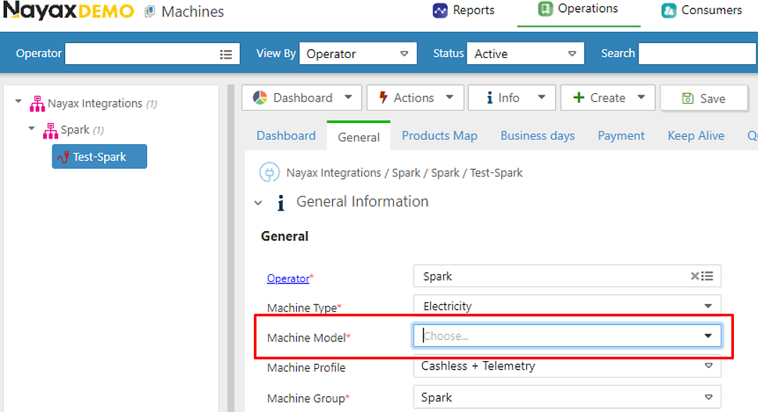 General Information section with the Machine Model field