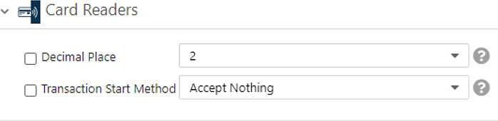 Card Readers settings with Transaction Start Method set to Accept Nothing