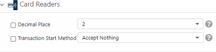 Card Readers settings with Transaction Start Method set to Accept Nothing